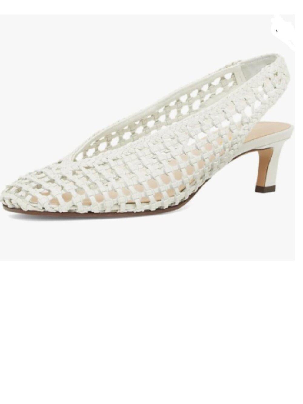 White Women's Slingback Strap Square Toe Pump Slip On Low Kitten Heels Sandals